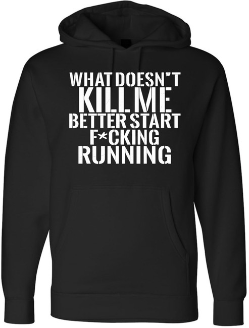 Army Universe What Doesn’t Kill Me Better Start Running Funny Printed Hoodie USA Flag Sleeve Pullover, Black
