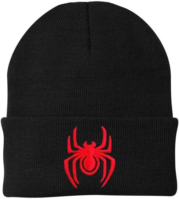Spider Embroidered Beanie Hat | Warm Knit Acrylic Halloween Scary Creepy Crawler Winter Watch Cap