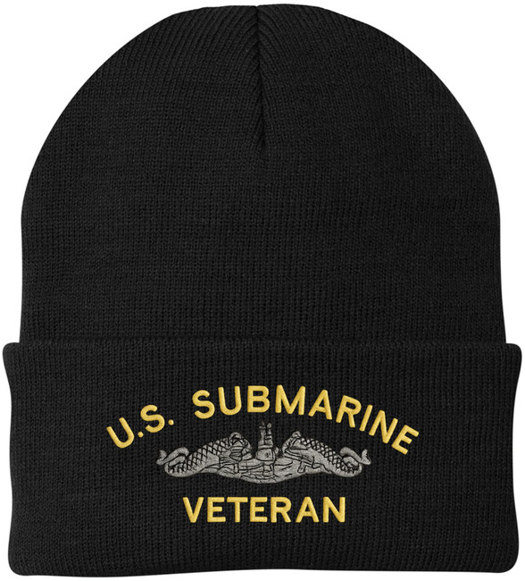 U.S. Submarine Veteran Embroidered Beanie Navy Veteran Knit Cuffed Hat