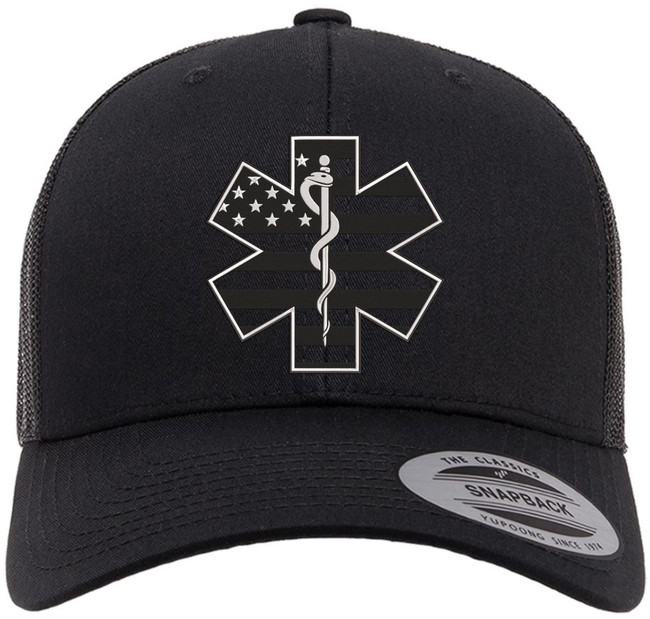 Star of Life EMS Hat – USA Flag Embroidered Trucker Cap, US EMT AMBU Paramedic Snapback Mesh Hat