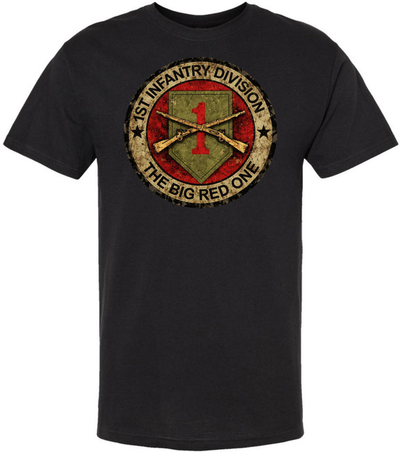 1st Infantry Division Big Red One Printed T-Shirt Army Military 100% Cotton Crewneck Tee