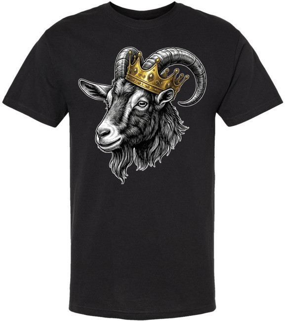 Crowned Goat Head Graphic Printed T-Shirt King G.O.A.T Design 100% Cotton Crewneck Tee