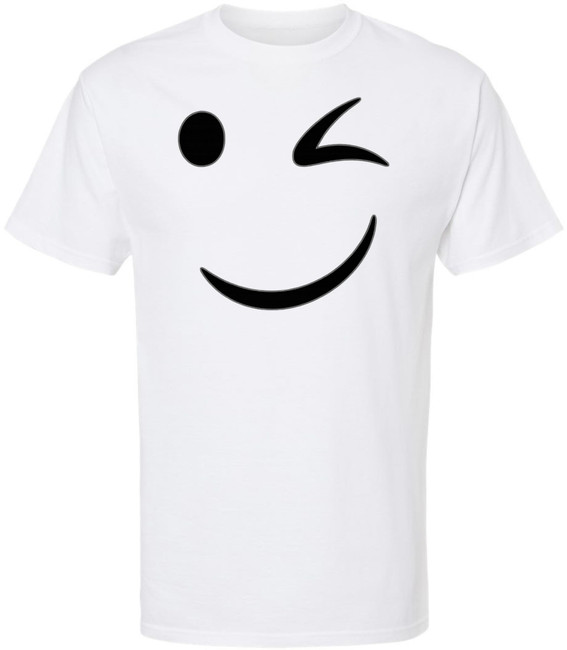 Winking Smiley Face Printed T-Shirt Funny Cute Wink Smiley Graphic 100% Cotton Crewneck Tee