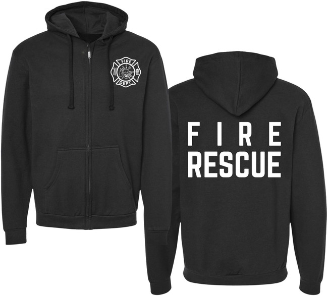 Fire Dept. Fire Rescue Full Zip Hoodie Firefighter Warm Double Side Hooded Zipper Sweatshirt for Men & Women