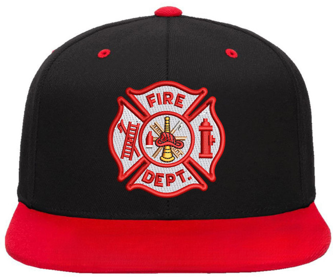 Fire Department Emblem Embroidered Snapback Hat Fire Rescue Symbol Flat Bill Adjustable Cap