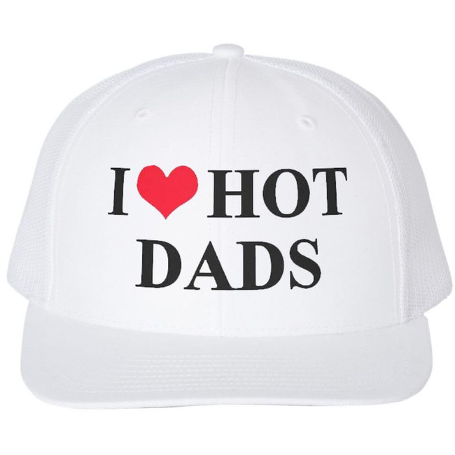 I Heart Hot Dads Embroidered Trucker Hat Funny Gag Love Fathers Day Gift Funny Mesh & Snap Back Cap
