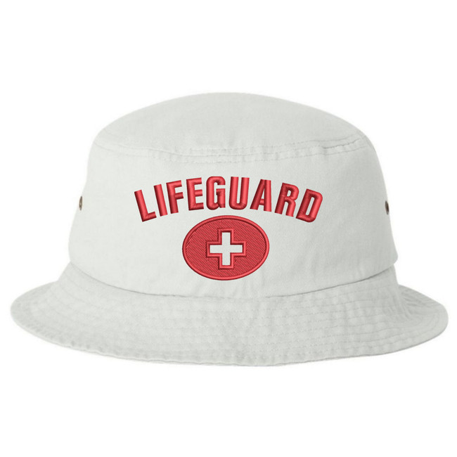 White + Lifeguard Bucket Hat | Unstructured Professional Safety lifeguard Round Brim Bucket Cap Men Women | Pool & Beach Watching