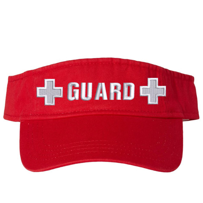 Safety Red Lifeguard Visor Hat with +GUARD+ Emblem | Pool & Beach Professional Lifeguard Cap for Men & Women