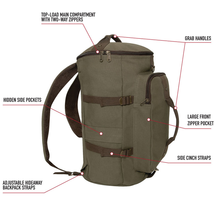 Convertible Duffle Carry Bag & Travel Backpack Deluxe Essential Weekend Gear Bag
