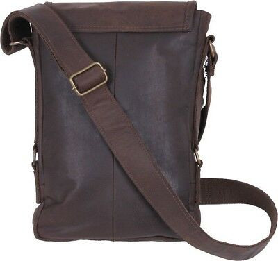 Brown Leather Military Tech Tablet Travel Shoulder Bag