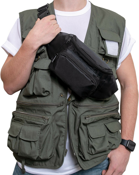 Black Heavy Duty Waist Fanny Pack Crossbody Outdoor Sport Belt Strap Bag