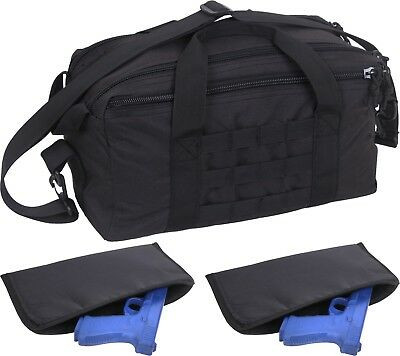 Black Compact Tactical Range Bag with MOLLE System and 2 Padded Pistol Rugs