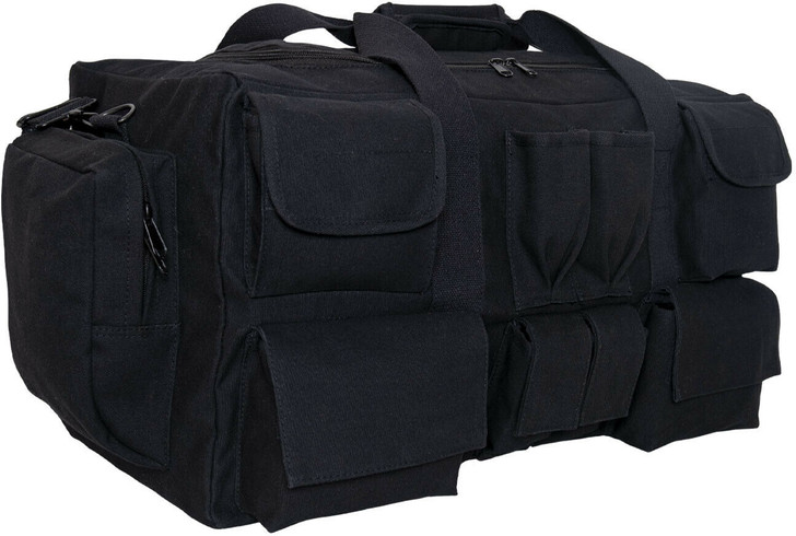 Black Canvas Tactical Multi Pocketed Gear Bag Shoulder Carry Bag