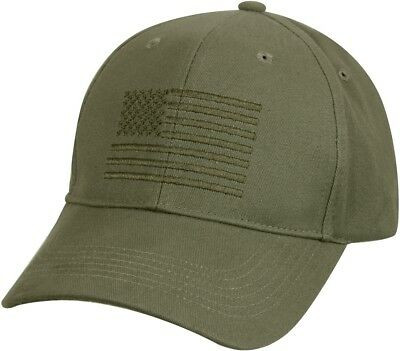 Olive Drab American Flag Embroidered Low Profile Baseball Cap US Flag Hat