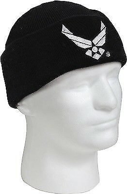 Black Military Air Force Wings Logo Acrylic Watch Cap Winter Hat