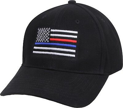Black Thin Blue Line Thin Red Line USA Flag Support Police Firefighters Hat Cap