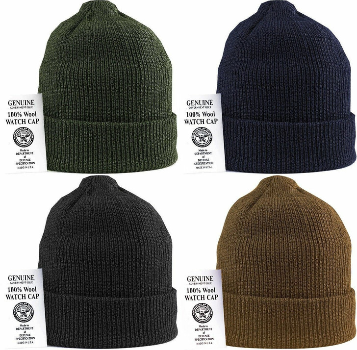 Military 100% Wool Knit Winter Hat Wool Watch Cap Beanie USA Made