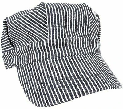 Train Conductor Hat Striped Engineer Cap Blue Hickory Stripe Railroad Military