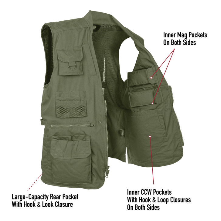 Olive Drab Multi-Pocket Cargo Tactical Concealed Carry Travel Vest
