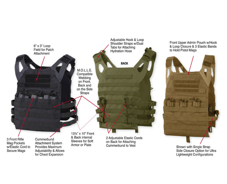 Tactical Plate Carrier Vest - Lightweight Military Army MOLLE Mag Assault System