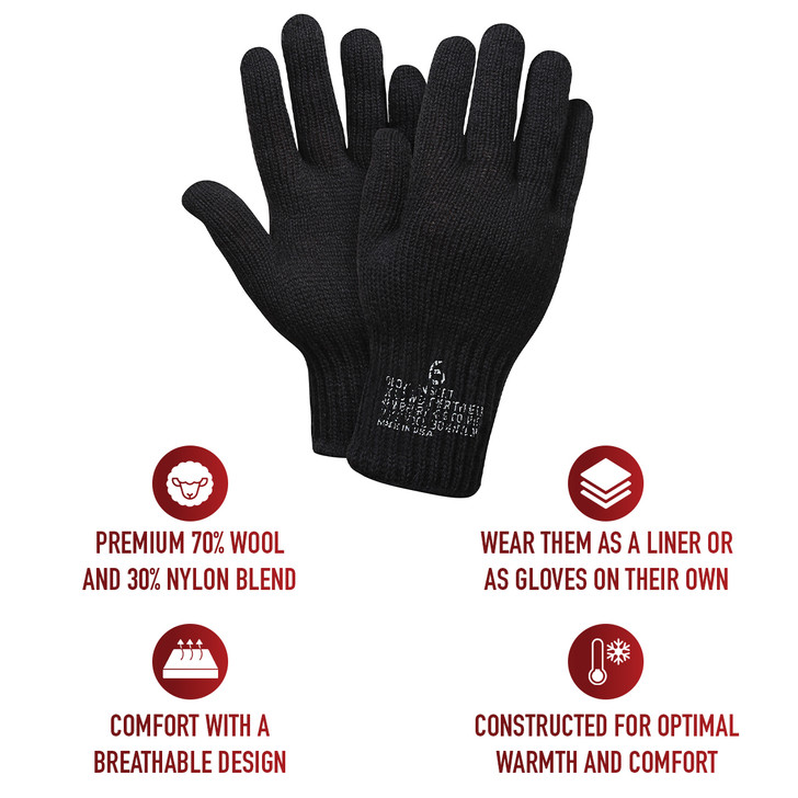 D-3A Flexor Military Wool Nylon Blend Glove Liners - Made in the USA