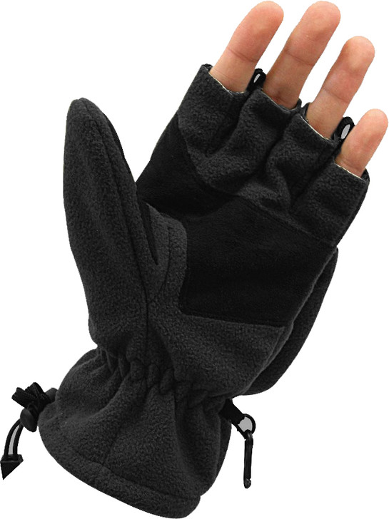 Black Fingerless Sniper Gloves Retractable Mittens Fleece Breathable Tactical Military