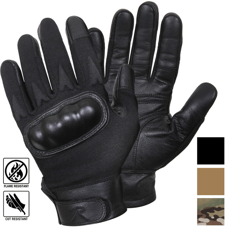 Tactical Hard Knuckle Leather Gloves Cut Fire Resistant Protection Military Army