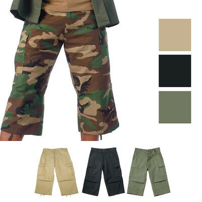 Camo Capris Long Cargo Shorts Military Army Fatigues Tactical 3/4 BDU Pants