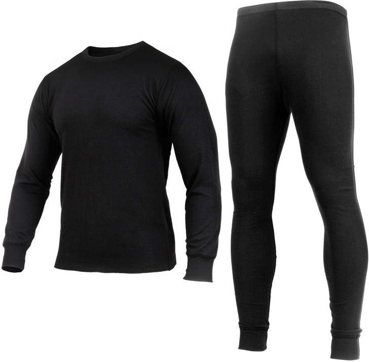 Black Midweight Knit Thermals Lightweight Breathable Long Johns Pants Shirt