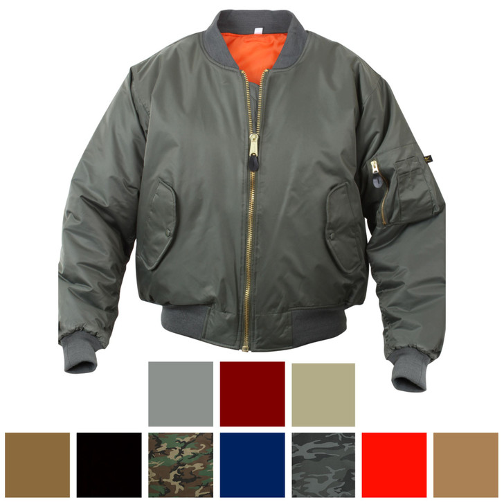 MA-1 Flight Jacket Military Bomber Coat Reversible Orange MA1 Army