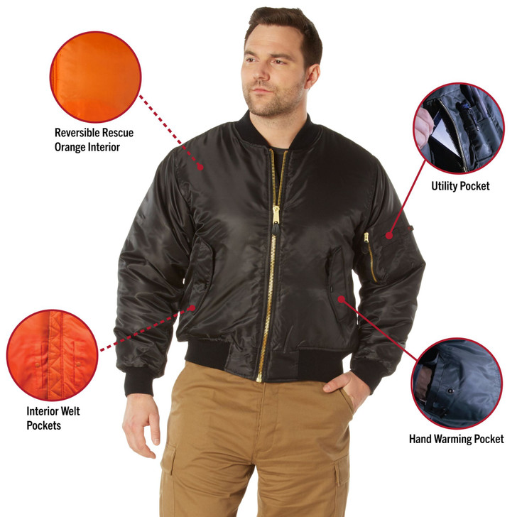MA-1 Flight Jacket Military Bomber Coat Reversible Orange MA1 Army
