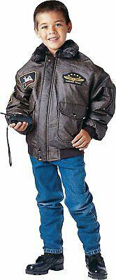 Kids Brown WWII Aviator Flight Bomber Fighter Pilot Jacket with Patches