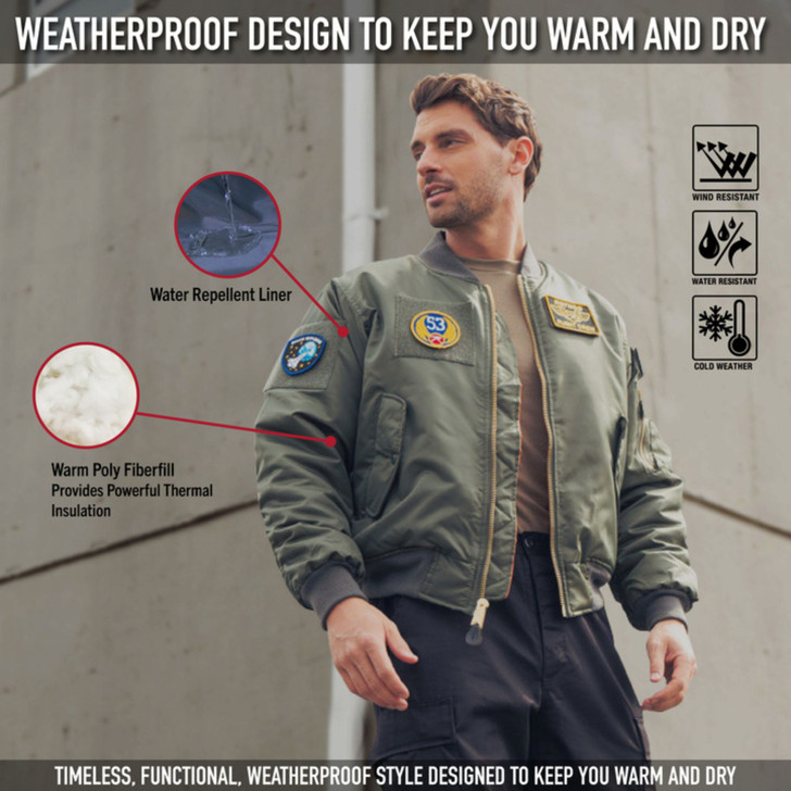 Mens Military Air Force Style MA-1 Flight Jacket with 5 Removable Patches