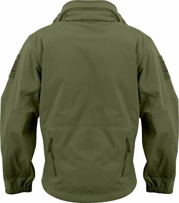 Olive Drab Special Ops Soft Shell Waterproof Military Jacket w/ US Flag Patches