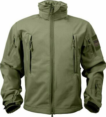 Olive Drab Special Ops Soft Shell Waterproof Military Jacket w/ US Flag Patches