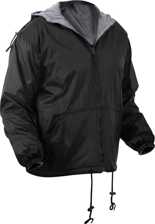 Black Reversible Fleece Lined Jacket Military Hooded Nylon Coat