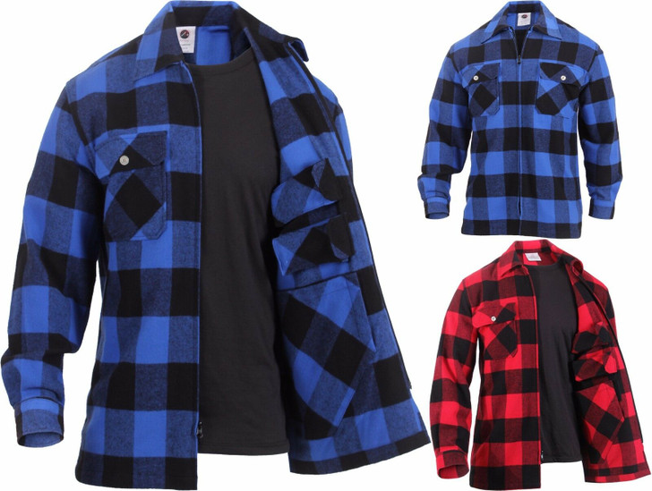 Concealed Carry Flannel Zip Shirt CCW Buffalo Plaid Check Tactical Jacket Top