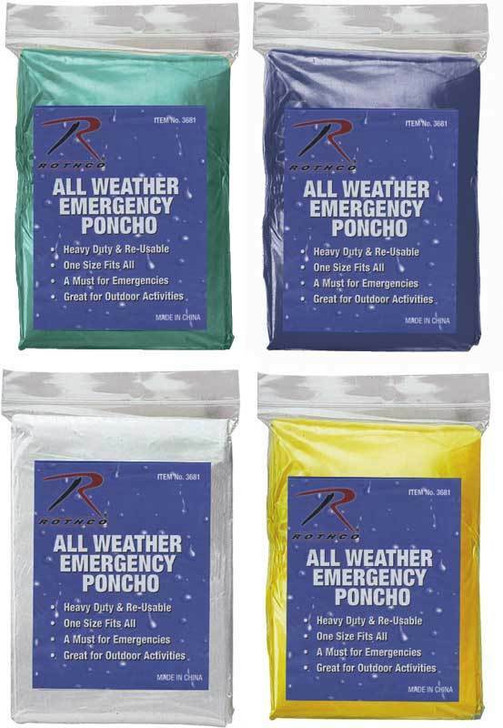 Emergency Rain Poncho Waterproof Lightweight All Weather Pocket Size Reusable
