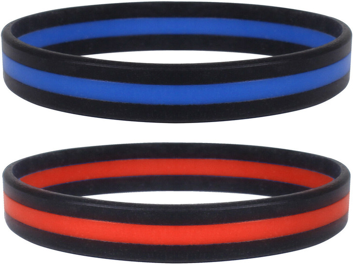 Thin Line Wrist Bracelets Support First Responders, Firefighter Red Police Blue