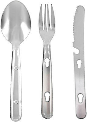 3 Piece Stainless Steel Chow Kit Set Knife Fork Spoon Camping Survival Hiking