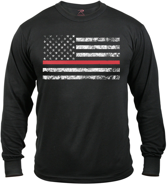 Black US Flag Thin Red Line Long Sleeve T-Shirt Distressed TRL USA Tee
