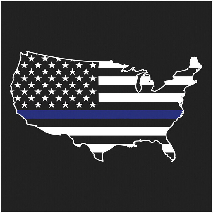 Thin Blue Line USA America TBL T-Shirt Graphic Map Black Short Sleeve Tee