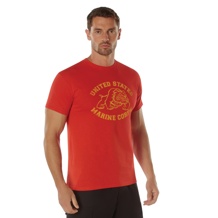  Red Marines Bulldog T-Shirt USMC Military Bull Dog Tee US Marine Corps
