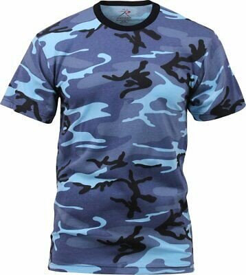 Mens Sky Blue Camouflage Tactical Military Short Sleeve T-Shirt