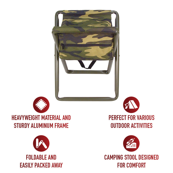 Lightweight Portable Stool with Pouch, Deluxe Camo Camping Travel Chair Seat