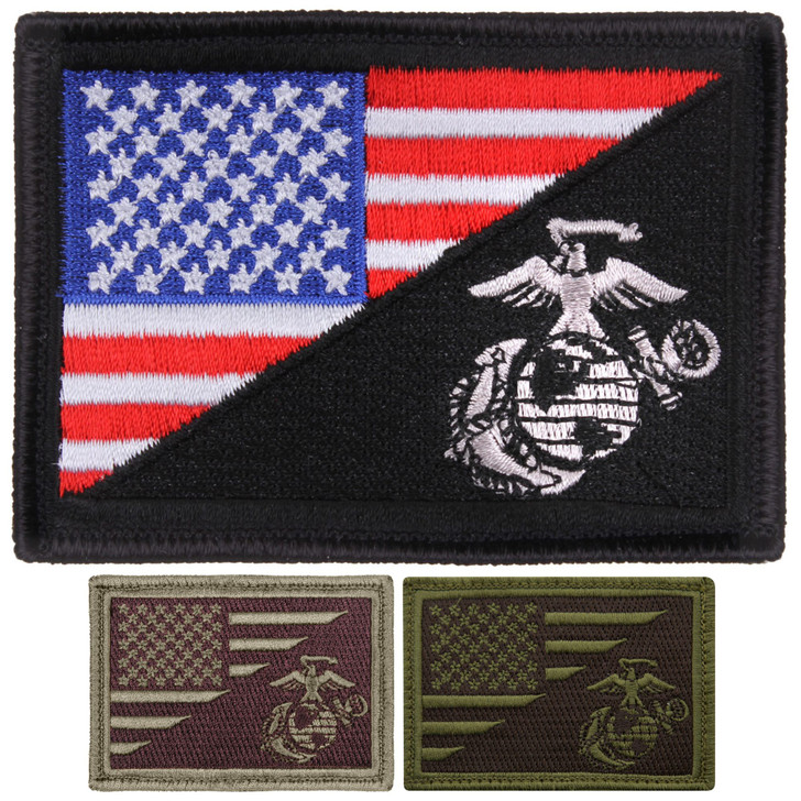 US Marines Flag Patch American Military USMC Globe & Anchor Embroidered with Hook Back