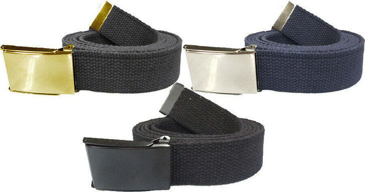 100% Cotton Military Web Belt & Flip Buckle - 54" Long