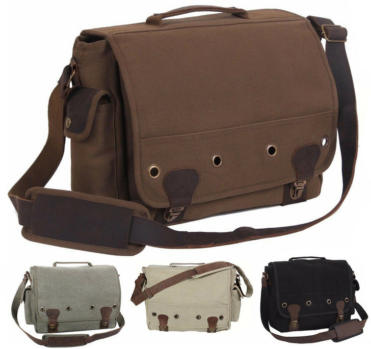 Trailblazer Canvas & Leather Messenger Shoulder Bag Laptop Deluxe Everyday
