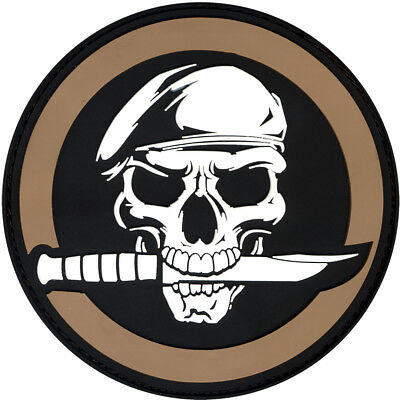 Skull & Knife USMC Green Beret Style PVC Morale Patch w/ Hook Back 2.75"