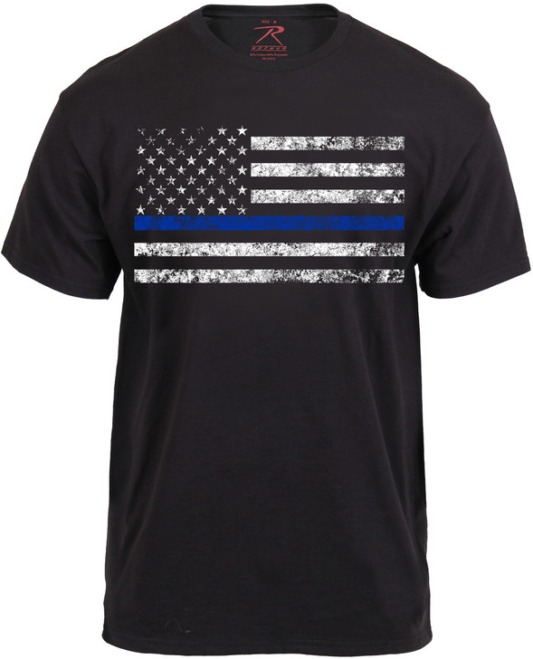 Black Thin Blue Line Distressed US American Flag Support the Police T-Shirt